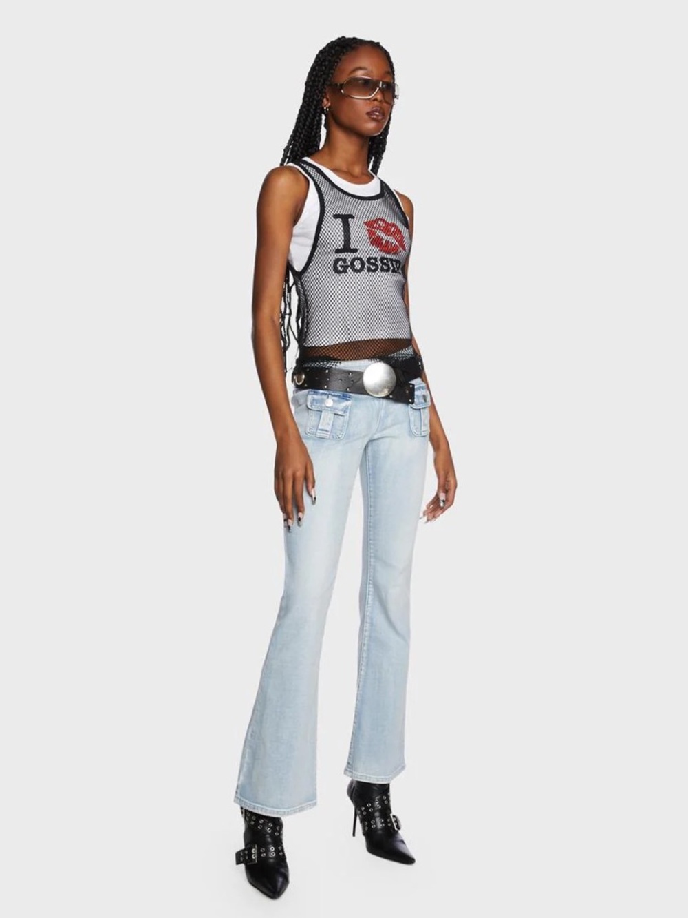 GK Y2K “I Love Gossip” Layered Mesh Tank Top